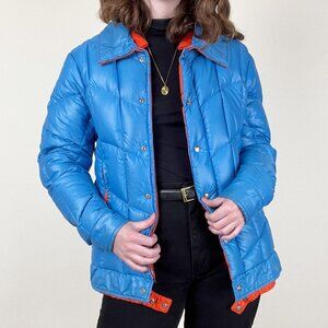 Vintage 70s Down Feather Puffer Jacket Coat Ski Puff Insulated Warm Winter 1970s